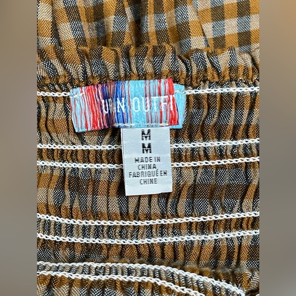 Urban Outfitters Cognac Brown Francis Plaid Puff Sleeve Mini Dress Size Medium - Picture 9 of 11